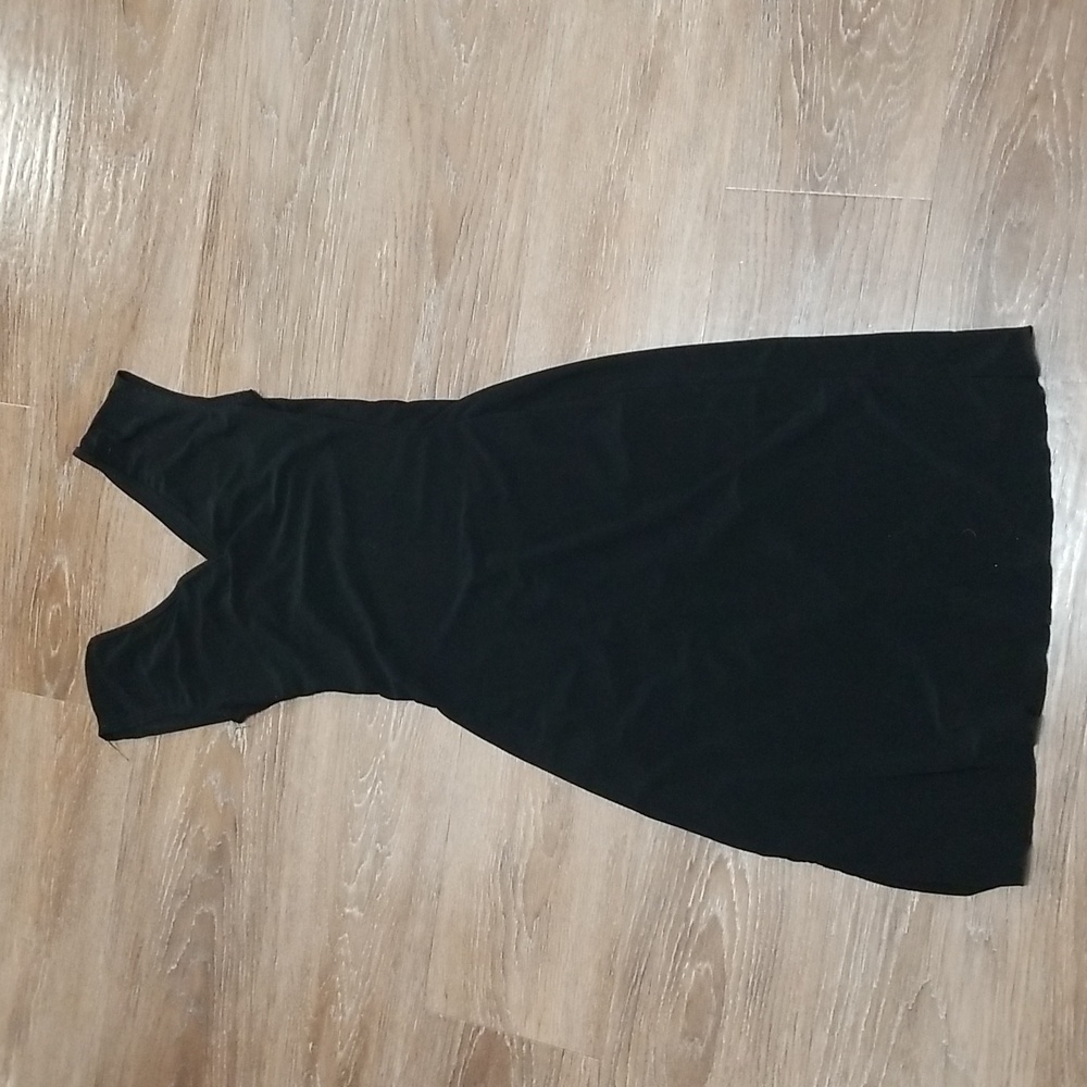 (S) Vamp Classic Black Dress Assymetrical Midi Goth Gothic Minimalist Rock